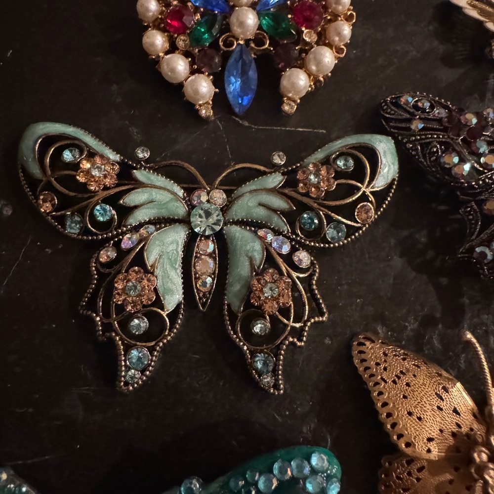 Colorful Butterfly Brooch Set moth VINTAGE rhinestone retro - Picture 4 of 5